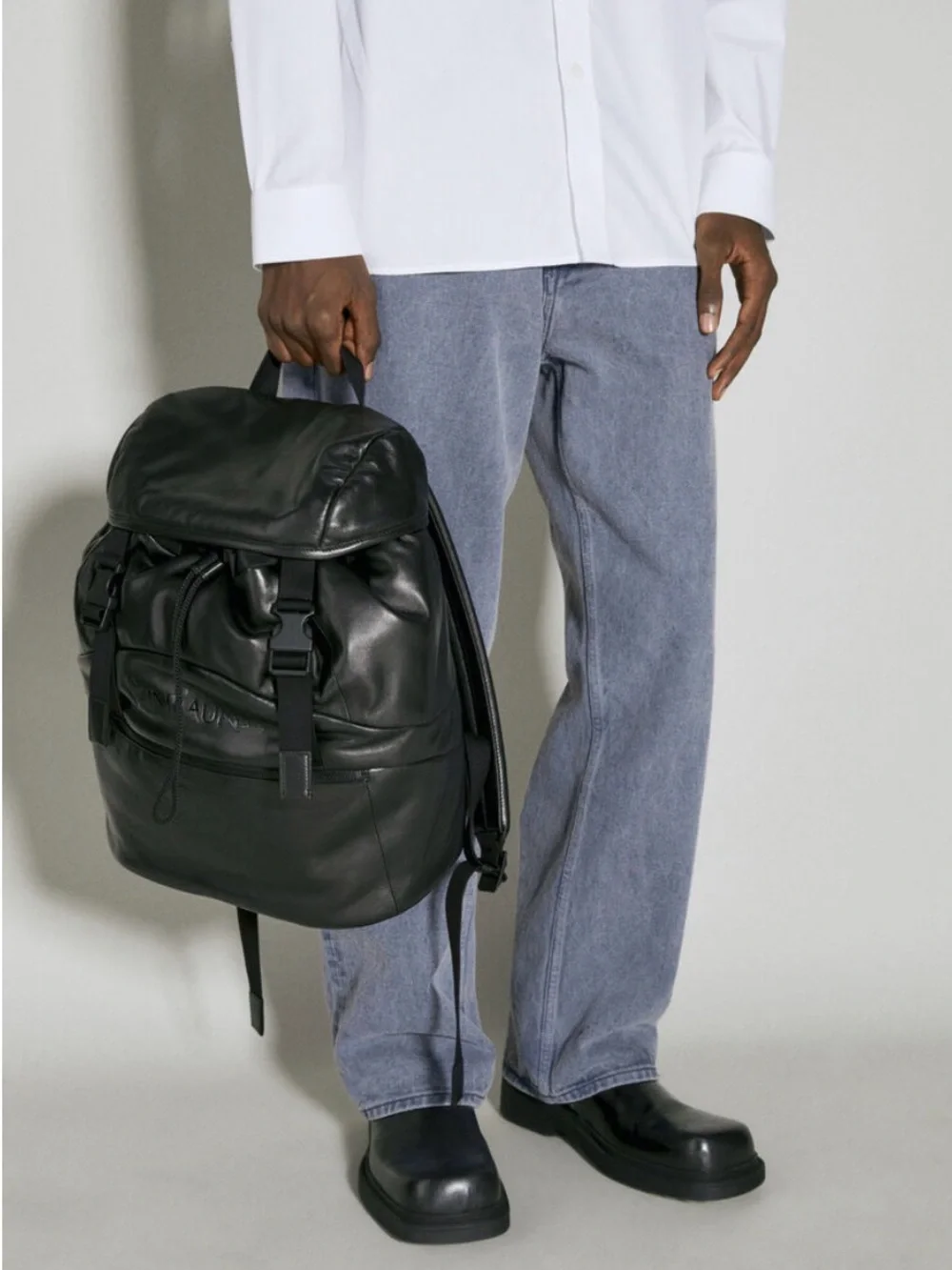 Saint Laurent Black Embossed Leather Backpack
